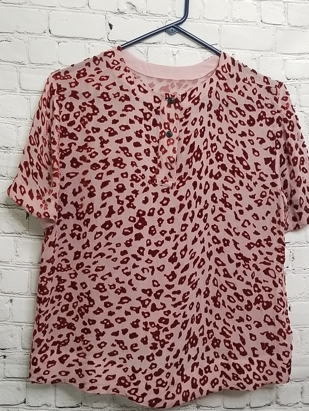 Rag & Bone Animal Print Semi-sheer Pink/red Blouse